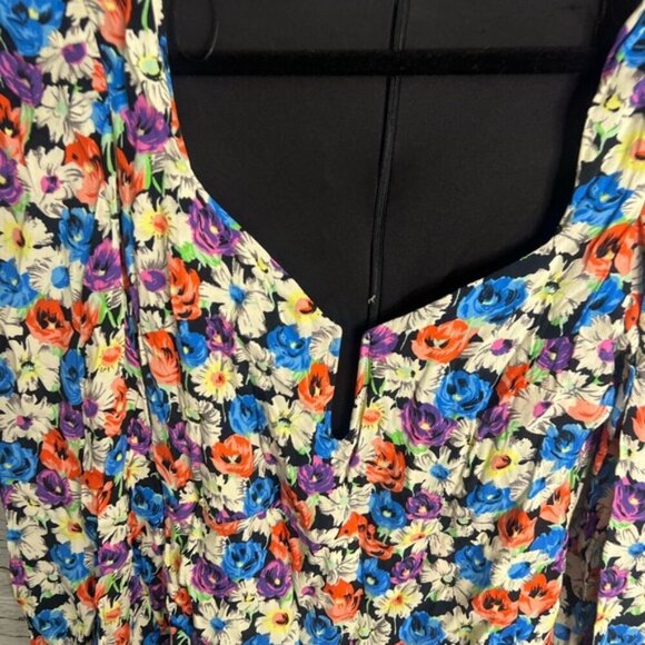 Zara Orange and Blue Puff Sleeve Bodycon Dress floral size xs - Picture 5 of 9